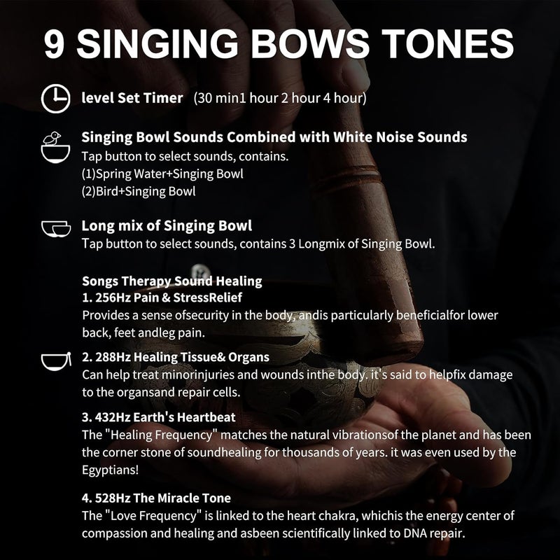 Winish Meditation Sound Machine,Electric Tibet Singing Bowl Machine Frequency Healing Devices,9 Tones Singing Bowl Frequency Generator for Healing with 4 Level Timer,Sound Bowls for Healing - Image 3